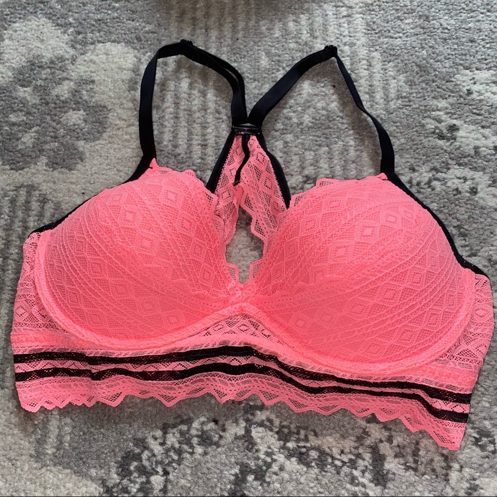 Victoria’s Secret PINK Aztec Lace Neon Coral Pink Racerback Bralette